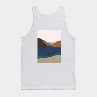 Neutral, Mid Century, Mountain, Hill, Lake, Nordic Print Tank Top